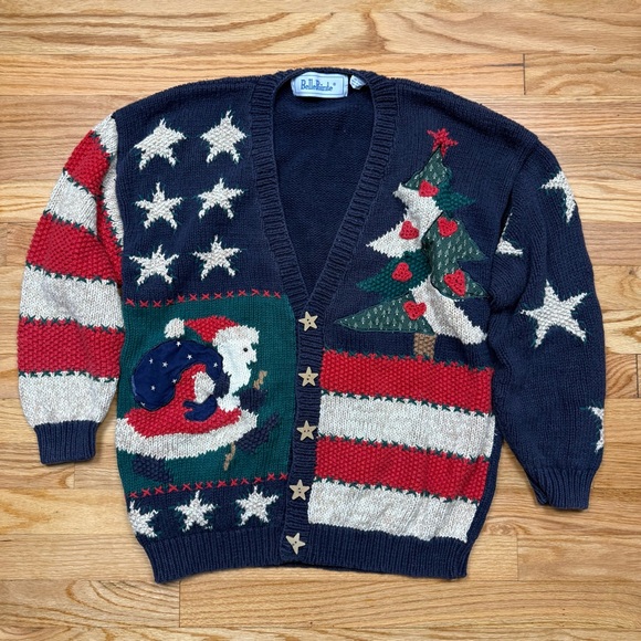 Bobbie Brooks Festive Navy Cardigan with Santa and Tree - Picture 2 of 4